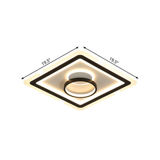 Black Squared Flush Light Simplicity 16"/19.5" Wide LED Metal Ceiling Light Fixture for Dining Room Clearhalo 'Ceiling Lights' 'Close To Ceiling Lights' 'Close to ceiling' 'Flush mount' Lighting' 1650156