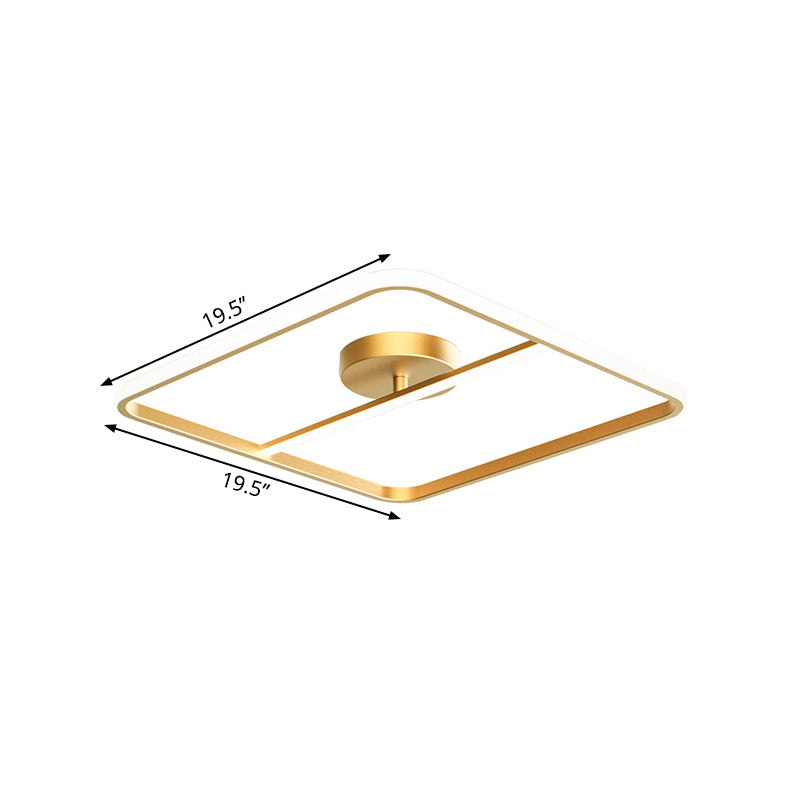 Square-Shape Semi Flush Mount Lamp Simple Metallic Gold LED Ceiling Mounted Light in Warm/White Light Clearhalo 'Ceiling Lights' 'Close To Ceiling Lights' 'Close to ceiling' 'Semi-flushmount' Lighting' 1650160