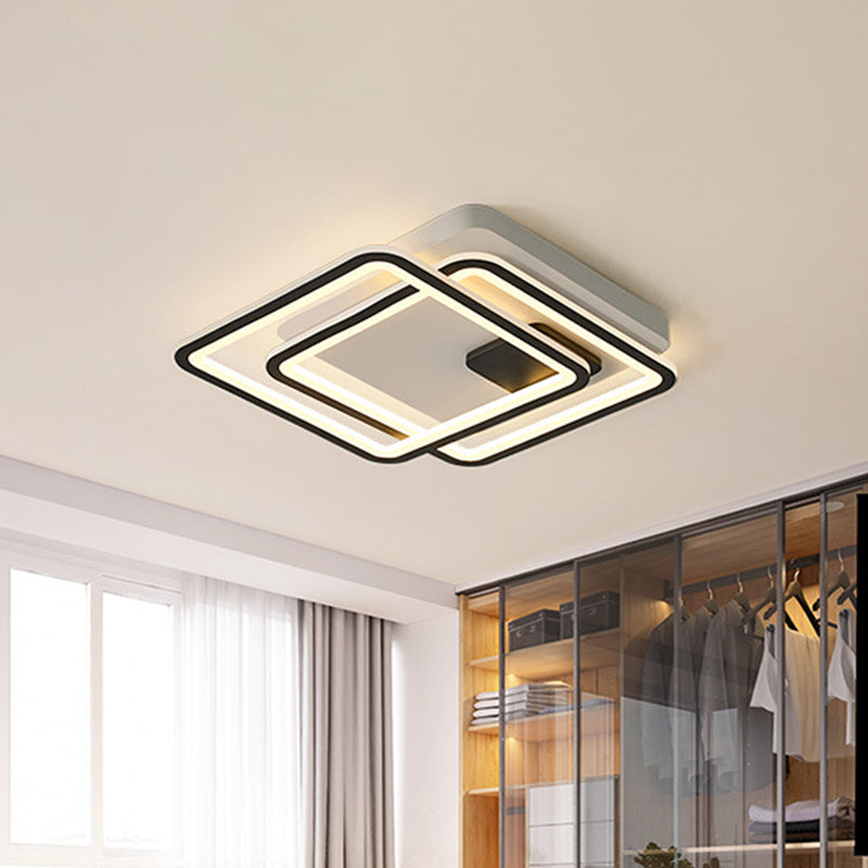 Dual Square Ceiling Mount Light Contemporary Metal 18"/23" Wide LED Black Flush Mount Lamp, Warm/White Light Black Clearhalo 'Ceiling Lights' 'Close To Ceiling Lights' 'Close to ceiling' 'Flush mount' Lighting' 1650161