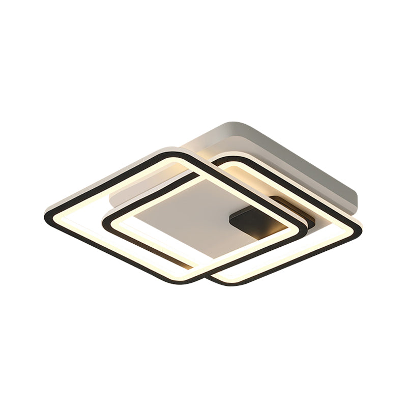 Dual Square Ceiling Mount Light Contemporary Metal 18"/23" Wide LED Black Flush Mount Lamp, Warm/White Light Clearhalo 'Ceiling Lights' 'Close To Ceiling Lights' 'Close to ceiling' 'Flush mount' Lighting' 1650163