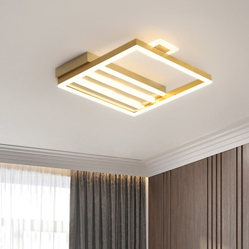 Contemporary Ceiling Flush Mount with Metal Shade Gold Square-Frame Flush Light Fixture, 18"/25.5" Width Gold Clearhalo 'Ceiling Lights' 'Close To Ceiling Lights' 'Close to ceiling' 'Flush mount' Lighting' 1650170