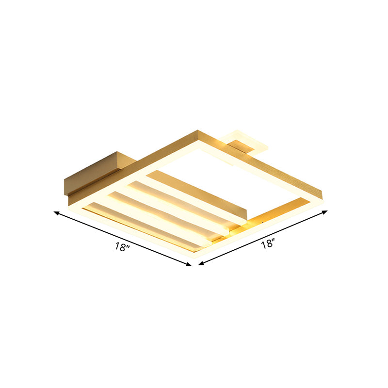 Contemporary Ceiling Flush Mount with Metal Shade Gold Square-Frame Flush Light Fixture, 18"/25.5" Width Clearhalo 'Ceiling Lights' 'Close To Ceiling Lights' 'Close to ceiling' 'Flush mount' Lighting' 1650173