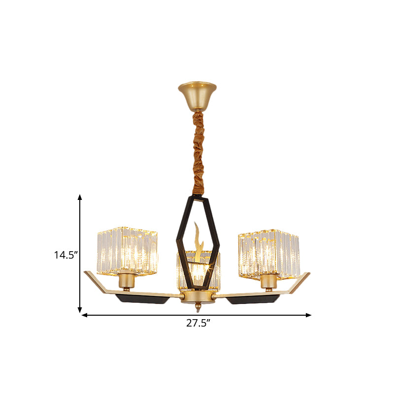 3/6/8 Heads Parlor Ceiling Light Simplicity Gold Chandelier Lamp with Cubic Crystal Prisms Shade Clearhalo 'Ceiling Lights' 'Chandeliers' 'Modern Chandeliers' 'Modern' Lighting' 1650257