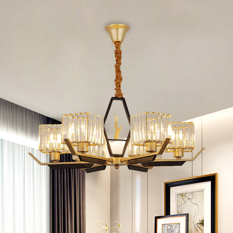 3/6/8 Heads Parlor Ceiling Light Simplicity Gold Chandelier Lamp with Cubic Crystal Prisms Shade Clearhalo 'Ceiling Lights' 'Chandeliers' 'Modern Chandeliers' 'Modern' Lighting' 1650259