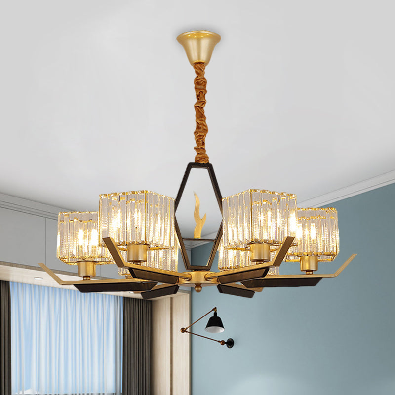 3/6/8 Heads Parlor Ceiling Light Simplicity Gold Chandelier Lamp with Cubic Crystal Prisms Shade Clearhalo 'Ceiling Lights' 'Chandeliers' 'Modern Chandeliers' 'Modern' Lighting' 1650260