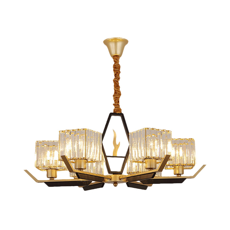 3/6/8 Heads Parlor Ceiling Light Simplicity Gold Chandelier Lamp with Cubic Crystal Prisms Shade Clearhalo 'Ceiling Lights' 'Chandeliers' 'Modern Chandeliers' 'Modern' Lighting' 1650261