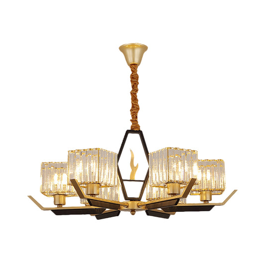 3/6/8 Heads Parlor Ceiling Light Simplicity Gold Chandelier Lamp with Cubic Crystal Prisms Shade Clearhalo 'Ceiling Lights' 'Chandeliers' 'Modern Chandeliers' 'Modern' Lighting' 1650261