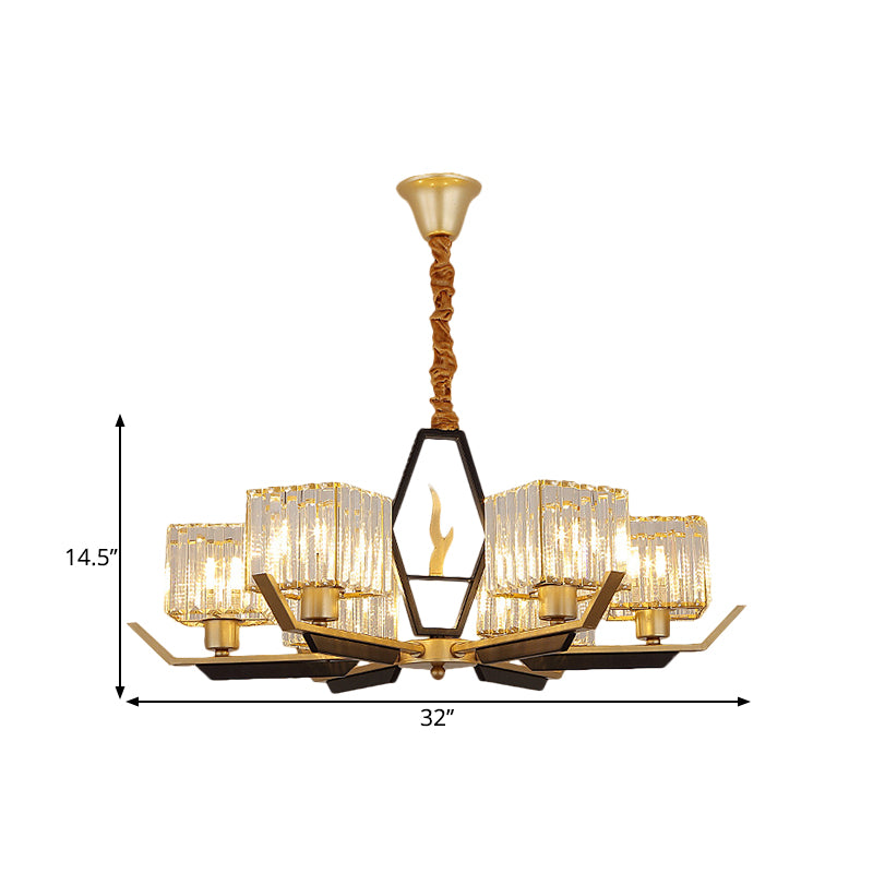 3/6/8 Heads Parlor Ceiling Light Simplicity Gold Chandelier Lamp with Cubic Crystal Prisms Shade Clearhalo 'Ceiling Lights' 'Chandeliers' 'Modern Chandeliers' 'Modern' Lighting' 1650262