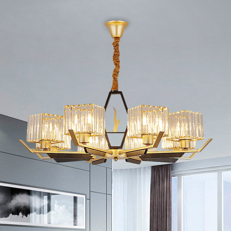 3/6/8 Heads Parlor Ceiling Light Simplicity Gold Chandelier Lamp with Cubic Crystal Prisms Shade Clearhalo 'Ceiling Lights' 'Chandeliers' 'Modern Chandeliers' 'Modern' Lighting' 1650264