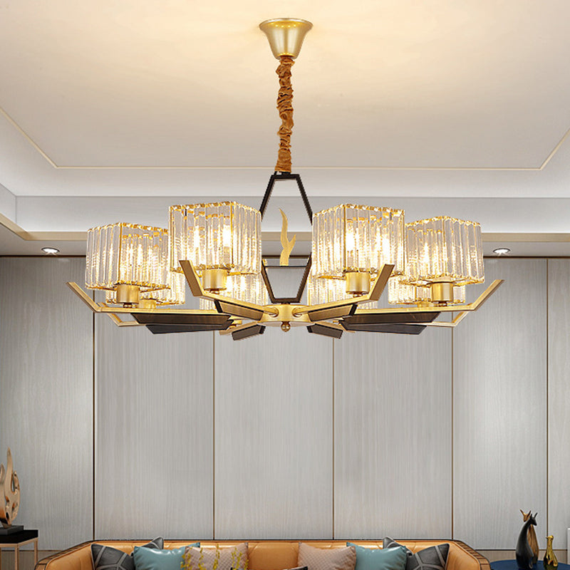 3/6/8 Heads Parlor Ceiling Light Simplicity Gold Chandelier Lamp with Cubic Crystal Prisms Shade Clearhalo 'Ceiling Lights' 'Chandeliers' 'Modern Chandeliers' 'Modern' Lighting' 1650265