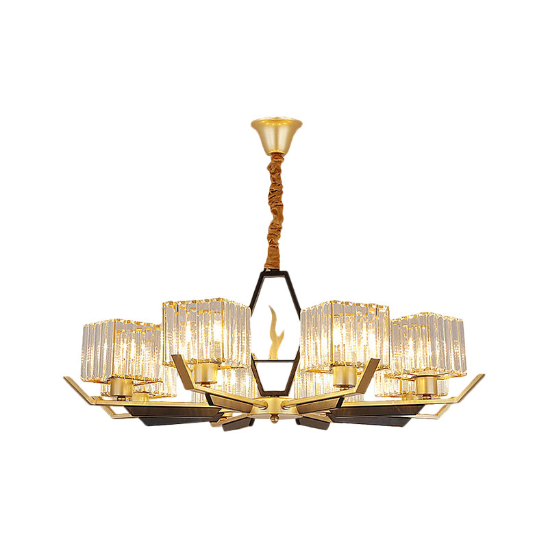 3/6/8 Heads Parlor Ceiling Light Simplicity Gold Chandelier Lamp with Cubic Crystal Prisms Shade Clearhalo 'Ceiling Lights' 'Chandeliers' 'Modern Chandeliers' 'Modern' Lighting' 1650266