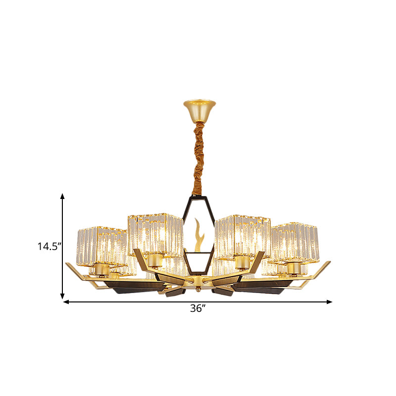 3/6/8 Heads Parlor Ceiling Light Simplicity Gold Chandelier Lamp with Cubic Crystal Prisms Shade Clearhalo 'Ceiling Lights' 'Chandeliers' 'Modern Chandeliers' 'Modern' Lighting' 1650267