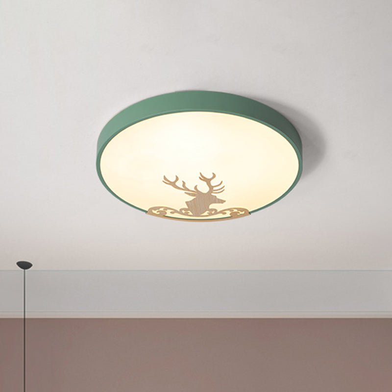 Round Ceiling Light Fixture Modern Acrylic Green LED Flush Mount Ceiling Light with Deer Pattern Green Clearhalo 'Ceiling Lights' 'Close To Ceiling Lights' 'Close to ceiling' 'Flush mount' Lighting' 1650287