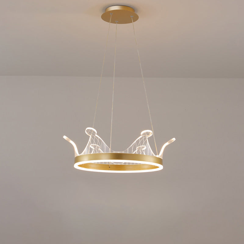 Pink/Gold Crown Shape Pendant Lighting Modern LED Metal Chandelier Lamp in Warm/White Light Clearhalo 'Ceiling Lights' 'Chandeliers' Lighting' options 1650303