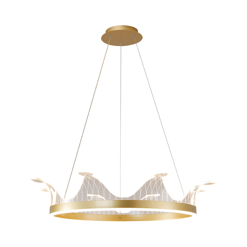 Pink/Gold Crown Shape Pendant Lighting Modern LED Metal Chandelier Lamp in Warm/White Light Clearhalo 'Ceiling Lights' 'Chandeliers' Lighting' options 1650305