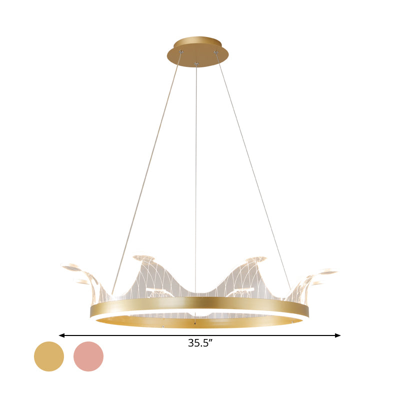 Pink/Gold Crown Shape Pendant Lighting Modern LED Metal Chandelier Lamp in Warm/White Light Clearhalo 'Ceiling Lights' 'Chandeliers' Lighting' options 1650306