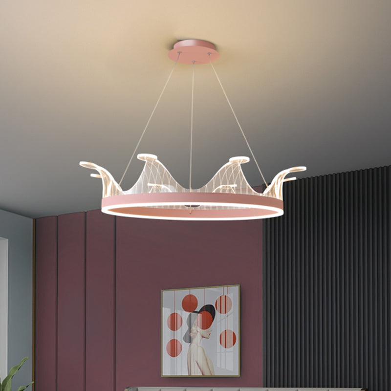 Pink/Gold Crown Shape Pendant Lighting Modern LED Metal Chandelier Lamp in Warm/White Light Clearhalo 'Ceiling Lights' 'Chandeliers' Lighting' options 1650307