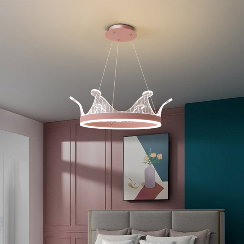 Pink/Gold Crown Shape Pendant Lighting Modern LED Metal Chandelier Lamp in Warm/White Light Clearhalo 'Ceiling Lights' 'Chandeliers' Lighting' options 1650308