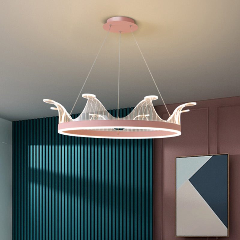 Pink/Gold Crown Shape Pendant Lighting Modern LED Metal Chandelier Lamp in Warm/White Light Clearhalo 'Ceiling Lights' 'Chandeliers' Lighting' options 1650309