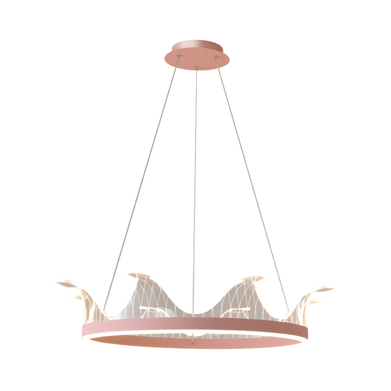 Pink/Gold Crown Shape Pendant Lighting Modern LED Metal Chandelier Lamp in Warm/White Light Clearhalo 'Ceiling Lights' 'Chandeliers' Lighting' options 1650310