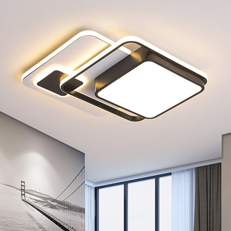 Metal Interlaced Square Ceiling Flush Nordic 16"/19.5" W LED Black Flush Mount Lamp in Warm/White Light Clearhalo 'Ceiling Lights' 'Close To Ceiling Lights' 'Close to ceiling' 'Flush mount' Lighting' 1650322