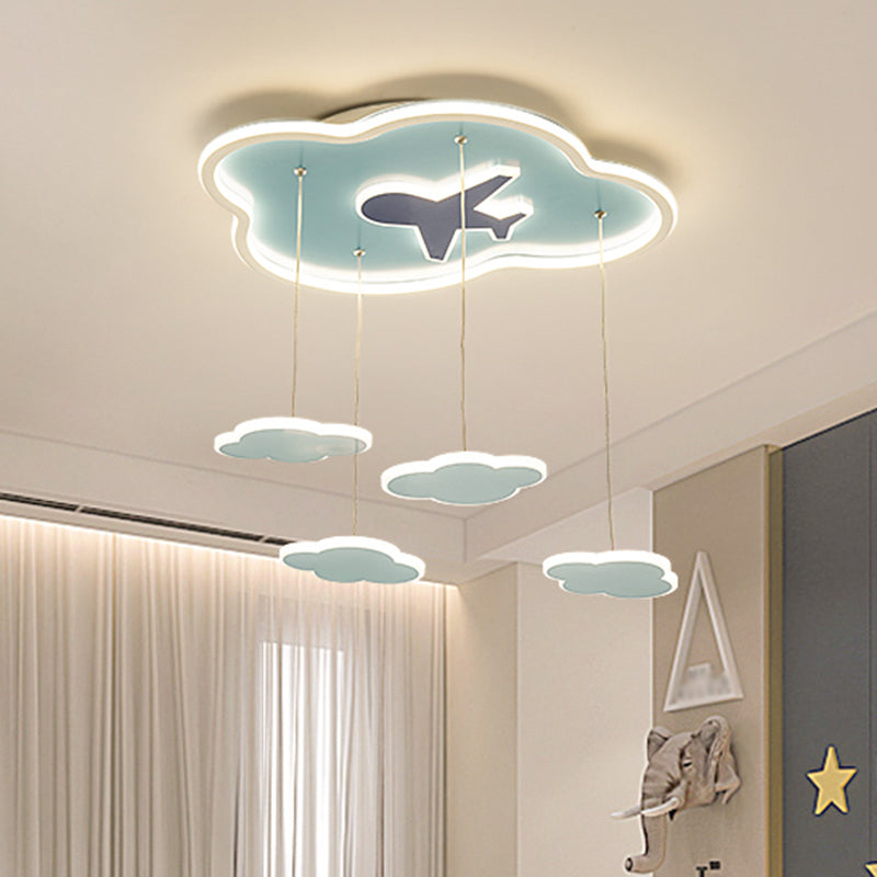 Contemporary LED Hanging Light with Metal Shade Blue Cloud Shape Multi Light Pendant for Kids Bedroom Blue Clearhalo 'Ceiling Lights' 'Pendant Lights' 'Pendants' Lighting' 1650356_b511d158-1ac4-44c2-be9b-c2a2263b7845