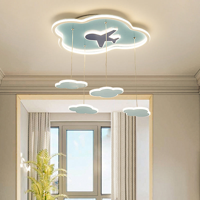 Contemporary LED Hanging Light with Metal Shade Blue Cloud Shape Multi Light Pendant for Kids Bedroom Clearhalo 'Ceiling Lights' 'Pendant Lights' 'Pendants' Lighting' 1650357