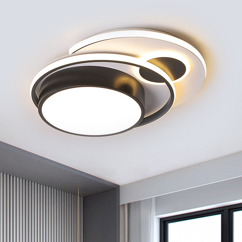 Multi-Circle Ceiling Lighting Nordic Style Aluminum Black-White LED Flush Mount Fixture in Warm/White Light, 16"/19.5" Wide Black Clearhalo 'Ceiling Lights' 'Close To Ceiling Lights' 'Close to ceiling' 'Flush mount' Lighting' 1650369