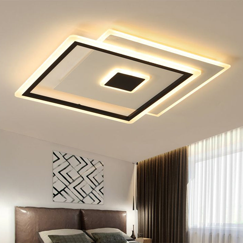 Nordic Interlaced Square Ceiling Lamp Clear Glass LED Bedroom Flush Mount Light Fixture in Black/White, 16.5"/20.5" Width (The customization will be 7 days) Black Clearhalo 'Ceiling Lights' 'Close To Ceiling Lights' 'Close to ceiling' 'Flush mount' Lighting' 1650374