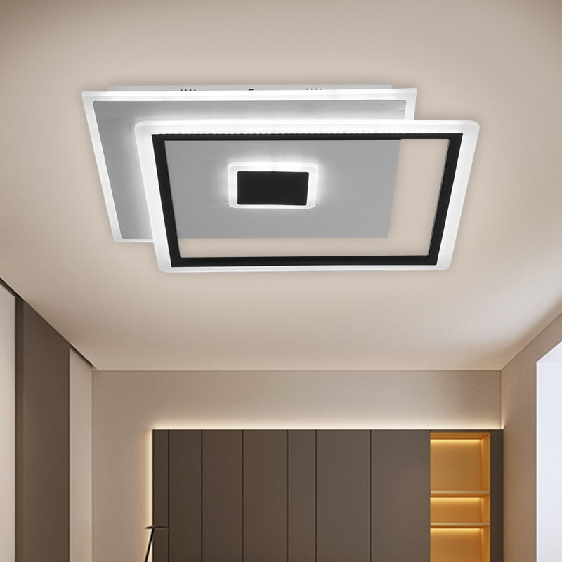 Nordic Interlaced Square Ceiling Lamp Clear Glass LED Bedroom Flush Mount Light Fixture in Black/White, 16.5"/20.5" Width (The customization will be 7 days) Clearhalo 'Ceiling Lights' 'Close To Ceiling Lights' 'Close to ceiling' 'Flush mount' Lighting' 1650375