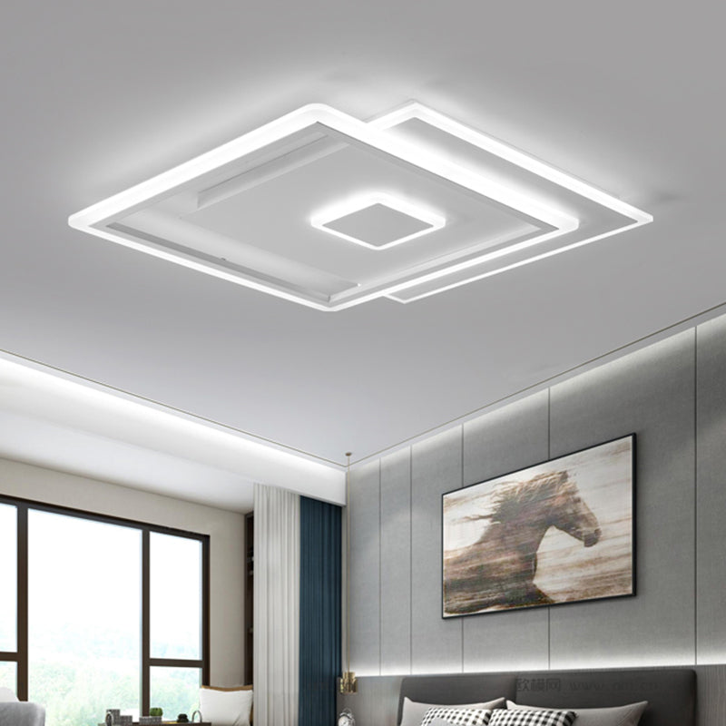 Nordic Interlaced Square Ceiling Lamp Clear Glass LED Bedroom Flush Mount Light Fixture in Black/White, 16.5"/20.5" Width (The customization will be 7 days) White Clearhalo 'Ceiling Lights' 'Close To Ceiling Lights' 'Close to ceiling' 'Flush mount' Lighting' 1650379