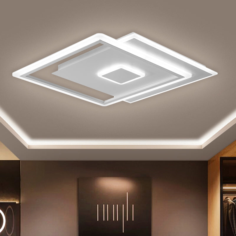 Nordic Interlaced Square Ceiling Lamp Clear Glass LED Bedroom Flush Mount Light Fixture in Black/White, 16.5"/20.5" Width (The customization will be 7 days) Clearhalo 'Ceiling Lights' 'Close To Ceiling Lights' 'Close to ceiling' 'Flush mount' Lighting' 1650380