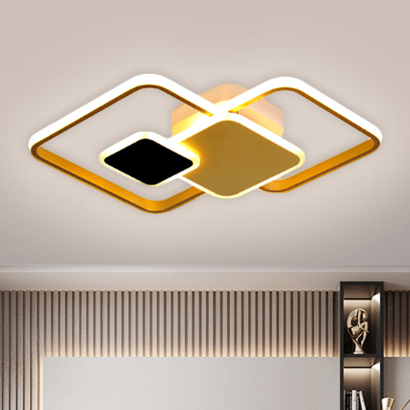 Crossed Square Ceiling Lighting Modern Metallic Black/Gold LED Flush Mount Fixture in Warm/White Light, 22"/32.5" Wide Gold Clearhalo 'Ceiling Lights' 'Close To Ceiling Lights' 'Close to ceiling' 'Flush mount' Lighting' 1650383