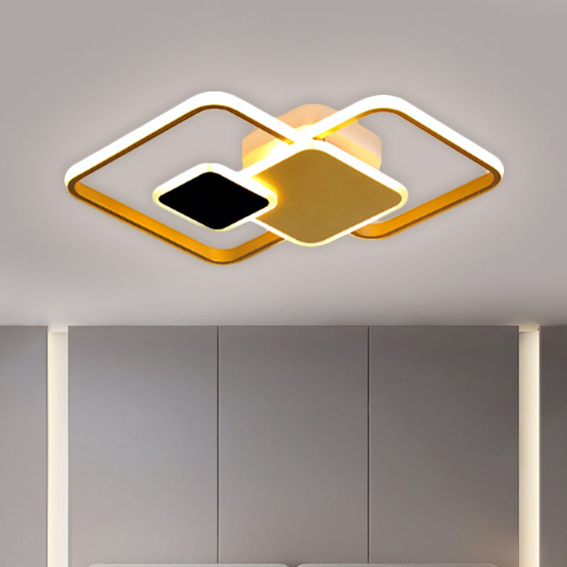 Crossed Square Ceiling Lighting Modern Metallic Black/Gold LED Flush Mount Fixture in Warm/White Light, 22"/32.5" Wide Clearhalo 'Ceiling Lights' 'Close To Ceiling Lights' 'Close to ceiling' 'Flush mount' Lighting' 1650384