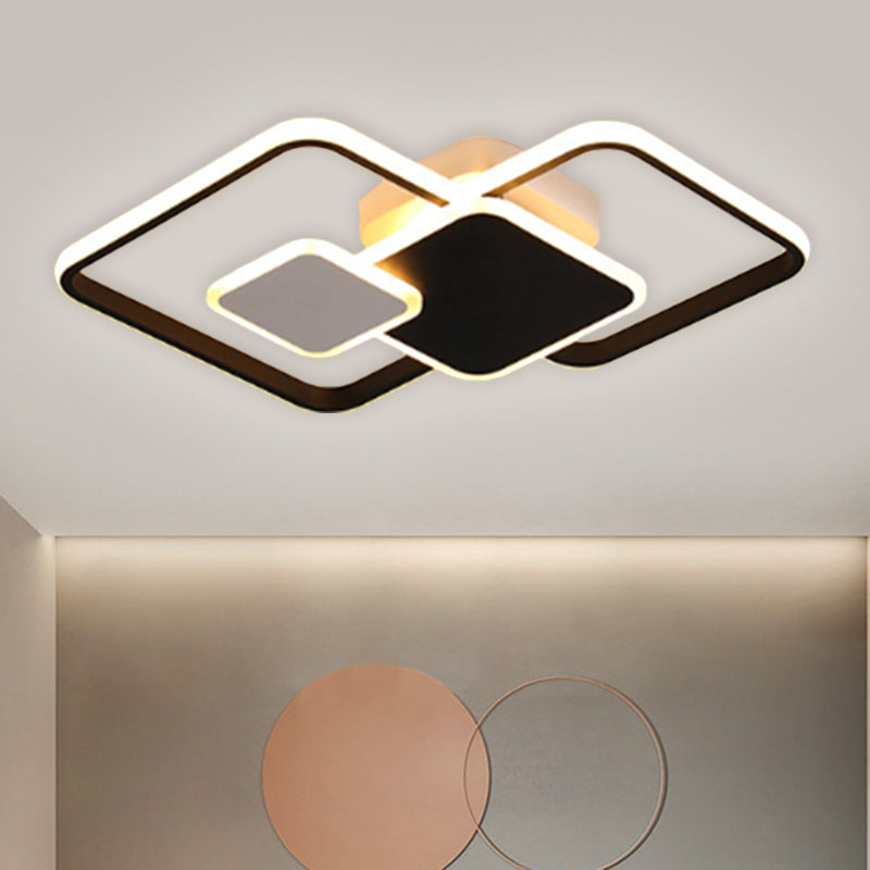 Crossed Square Ceiling Lighting Modern Metallic Black/Gold LED Flush Mount Fixture in Warm/White Light, 22"/32.5" Wide Clearhalo 'Ceiling Lights' 'Close To Ceiling Lights' 'Close to ceiling' 'Flush mount' Lighting' 1650389