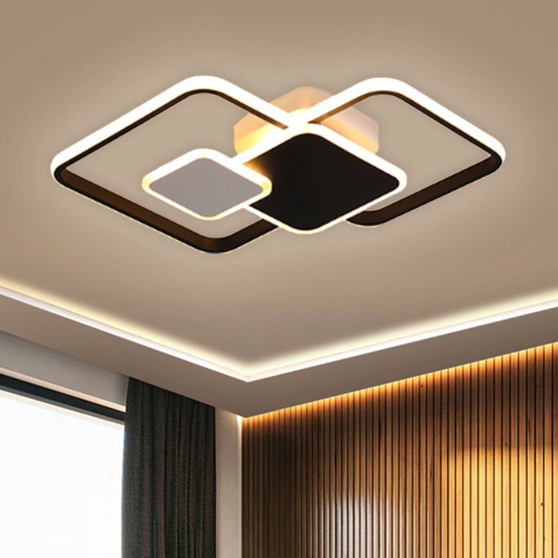 Crossed Square Ceiling Lighting Modern Metallic Black/Gold LED Flush Mount Fixture in Warm/White Light, 22"/32.5" Wide Clearhalo 'Ceiling Lights' 'Close To Ceiling Lights' 'Close to ceiling' 'Flush mount' Lighting' 1650390