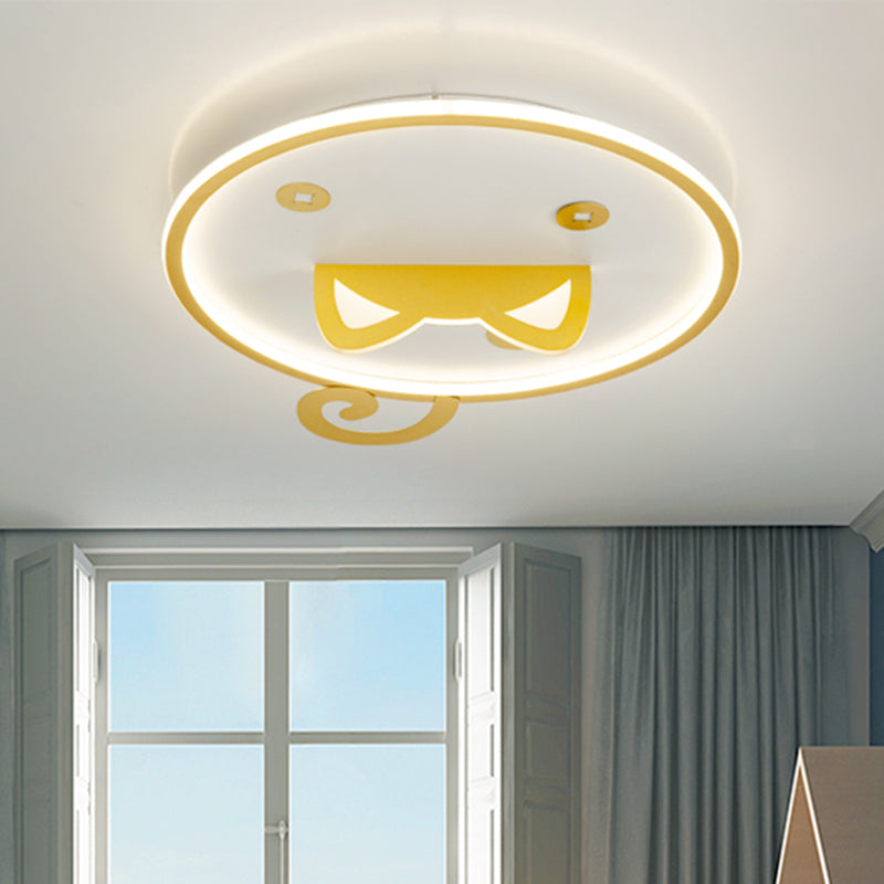 Contemporary LED Ceiling Light Fixture with Metal Shade Yellow Round Flush Mount Lamp with Cat Ear Design, Warm/White Light Yellow Clearhalo 'Ceiling Lights' 'Close To Ceiling Lights' 'Close to ceiling' 'Flush mount' Lighting' 1650400