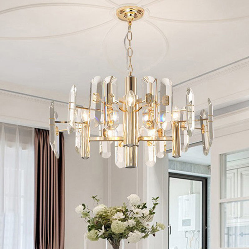 Gold Radial Ceiling Pendant Contemporary 8 Lights Crystal Panel Chandelier Lighting Gold Clearhalo 'Ceiling Lights' 'Chandeliers' 'Modern Chandeliers' 'Modern' Lighting' 1650421