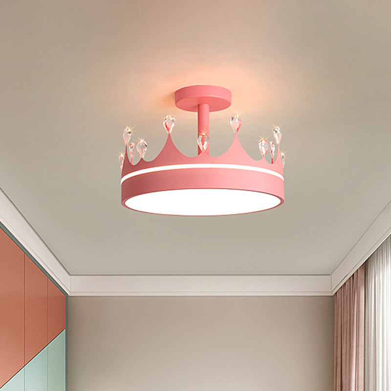 Crown Design Semi Flush Mount Lighting Simple Metallic LED Kid Room Ceiling Mounted Chandelier in Pink/Gold/Blue Clearhalo 'Ceiling Lights' 'Close To Ceiling Lights' 'Close to ceiling' 'Semi-flushmount' Lighting' 1650426