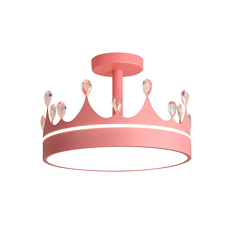 Crown Design Semi Flush Mount Lighting Simple Metallic LED Kid Room Ceiling Mounted Chandelier in Pink/Gold/Blue Clearhalo 'Ceiling Lights' 'Close To Ceiling Lights' 'Close to ceiling' 'Semi-flushmount' Lighting' 1650427