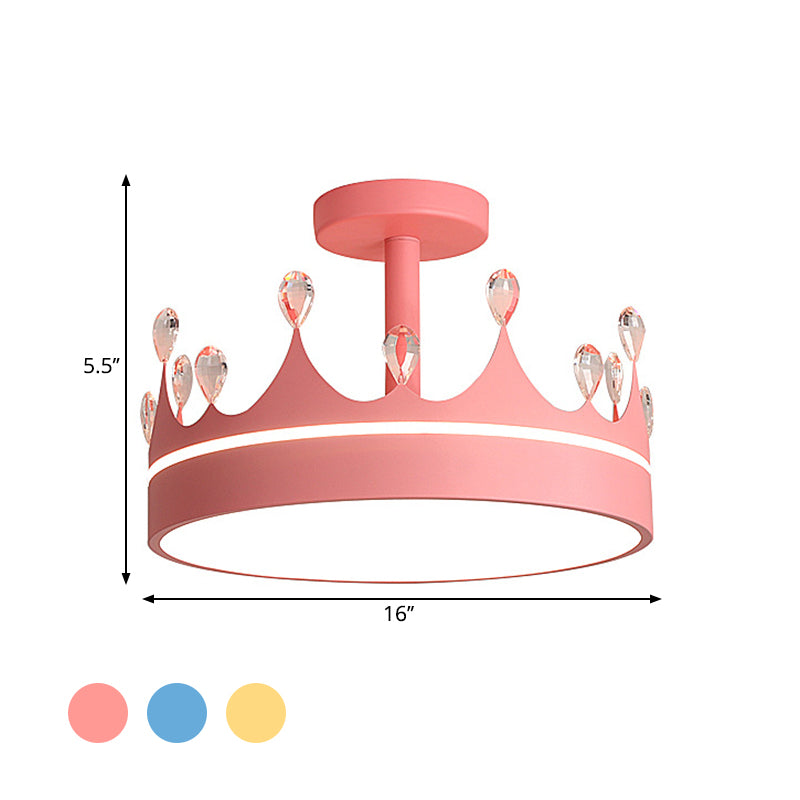 Crown Design Semi Flush Mount Lighting Simple Metallic LED Kid Room Ceiling Mounted Chandelier in Pink/Gold/Blue Clearhalo 'Ceiling Lights' 'Close To Ceiling Lights' 'Close to ceiling' 'Semi-flushmount' Lighting' 1650428