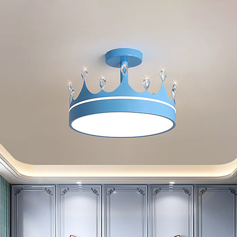 Crown Design Semi Flush Mount Lighting Simple Metallic LED Kid Room Ceiling Mounted Chandelier in Pink/Gold/Blue Clearhalo 'Ceiling Lights' 'Close To Ceiling Lights' 'Close to ceiling' 'Semi-flushmount' Lighting' 1650430