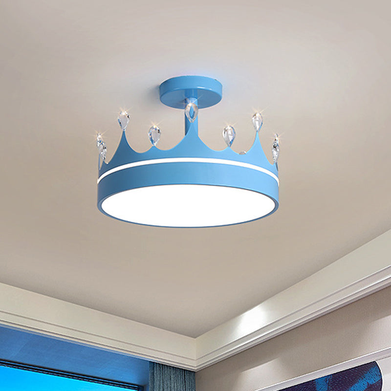 Crown Design Semi Flush Mount Lighting Simple Metallic LED Kid Room Ceiling Mounted Chandelier in Pink/Gold/Blue Clearhalo 'Ceiling Lights' 'Close To Ceiling Lights' 'Close to ceiling' 'Semi-flushmount' Lighting' 1650431