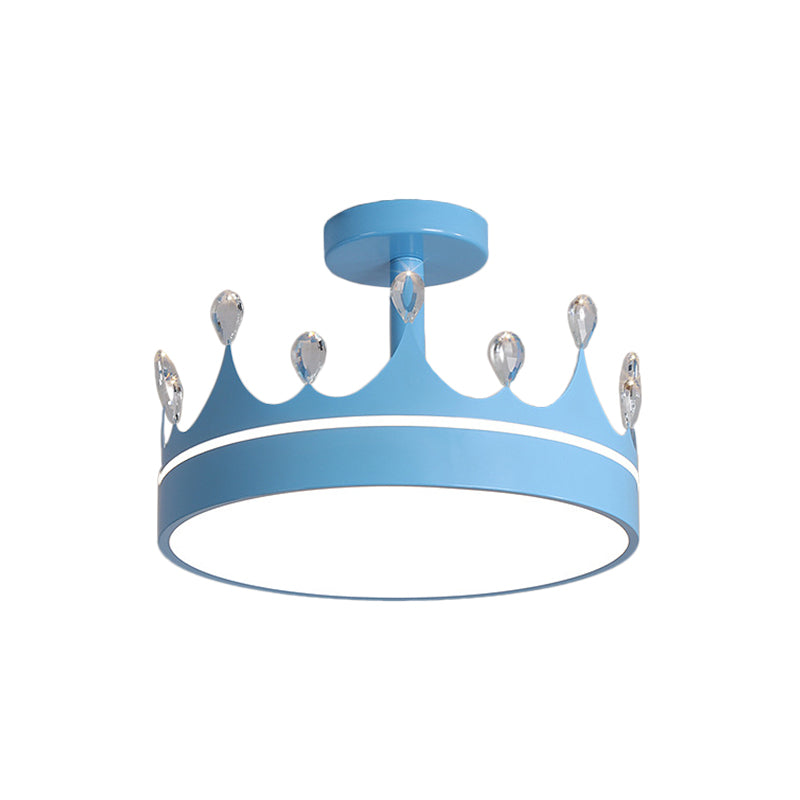 Crown Design Semi Flush Mount Lighting Simple Metallic LED Kid Room Ceiling Mounted Chandelier in Pink/Gold/Blue Clearhalo 'Ceiling Lights' 'Close To Ceiling Lights' 'Close to ceiling' 'Semi-flushmount' Lighting' 1650432