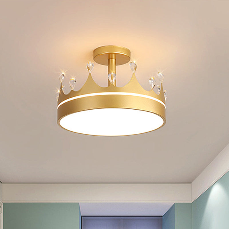 Crown Design Semi Flush Mount Lighting Simple Metallic LED Kid Room Ceiling Mounted Chandelier in Pink/Gold/Blue Clearhalo 'Ceiling Lights' 'Close To Ceiling Lights' 'Close to ceiling' 'Semi-flushmount' Lighting' 1650435