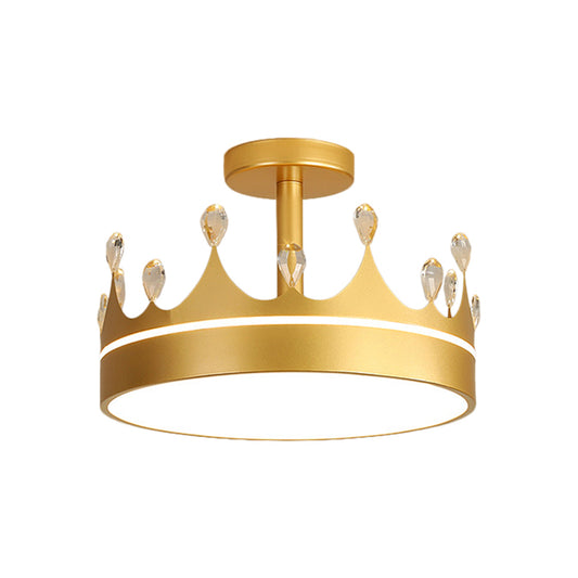 Crown Design Semi Flush Mount Lighting Simple Metallic LED Kid Room Ceiling Mounted Chandelier in Pink/Gold/Blue Clearhalo 'Ceiling Lights' 'Close To Ceiling Lights' 'Close to ceiling' 'Semi-flushmount' Lighting' 1650436