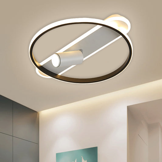 Black Hoop and Oblong Flush Mount Modernist LED Metallic Ceiling Lamp with Spotlight Design, Warm/White Light Clearhalo 'Ceiling Lights' 'Close To Ceiling Lights' 'Close to ceiling' 'Flush mount' Lighting' 1650475