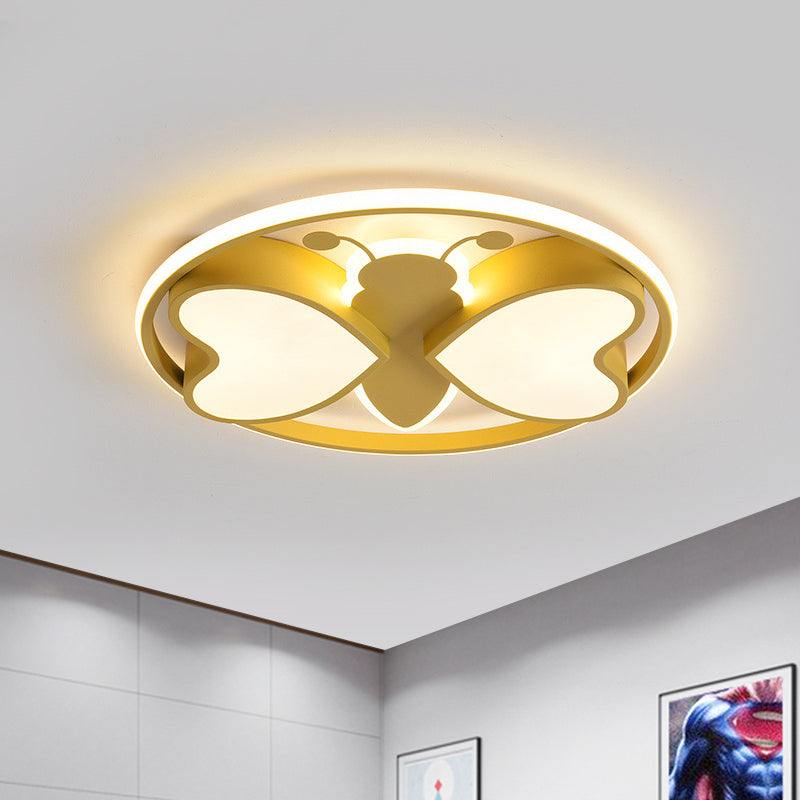 Pink/Blue/Gold Bee Figure Design Ceiling Mounted Light Modern Metal LED Flush Mount Light Fixture Gold Clearhalo 'Ceiling Lights' 'Close To Ceiling Lights' 'Close to ceiling' 'Flush mount' Lighting' 1650482