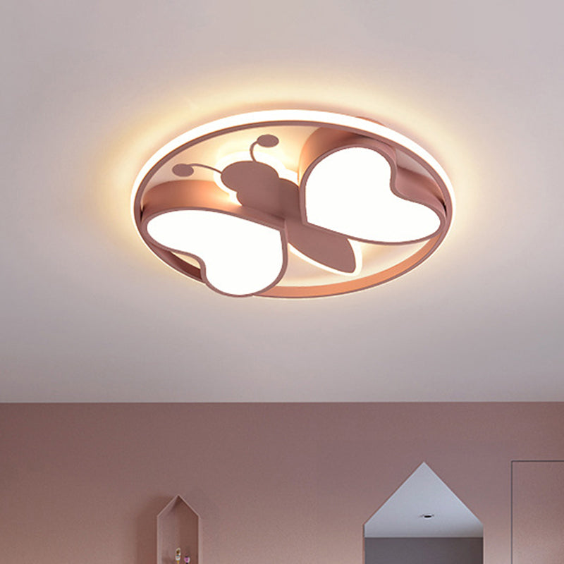 Pink/Blue/Gold Bee Figure Design Ceiling Mounted Light Modern Metal LED Flush Mount Light Fixture Pink Clearhalo 'Ceiling Lights' 'Close To Ceiling Lights' 'Close to ceiling' 'Flush mount' Lighting' 1650490