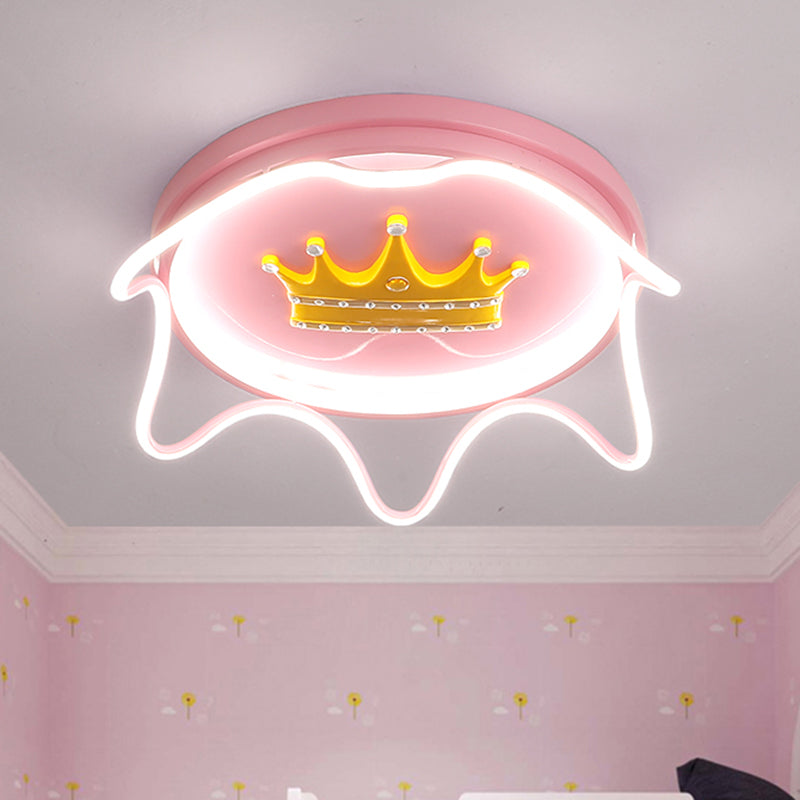 Modern Round Shape with Linear Design Flush Mount Lighting Metal Nursery Room LED Ceiling Mounted Lamp in Pink/Gold Pink Clearhalo 'Ceiling Lights' 'Close To Ceiling Lights' 'Close to ceiling' 'Flush mount' Lighting' 1650494